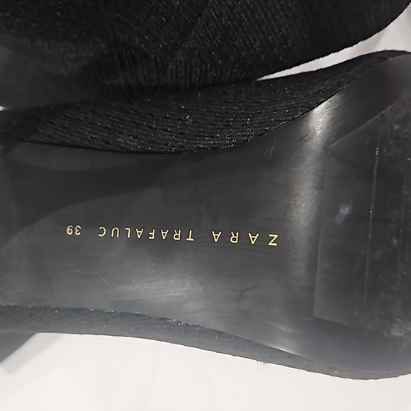 Zara Trafaluc Black Stretchy Sock Mesh Pointed Toe Ankle Boot Stiletto Heels - Picture 7 of 9